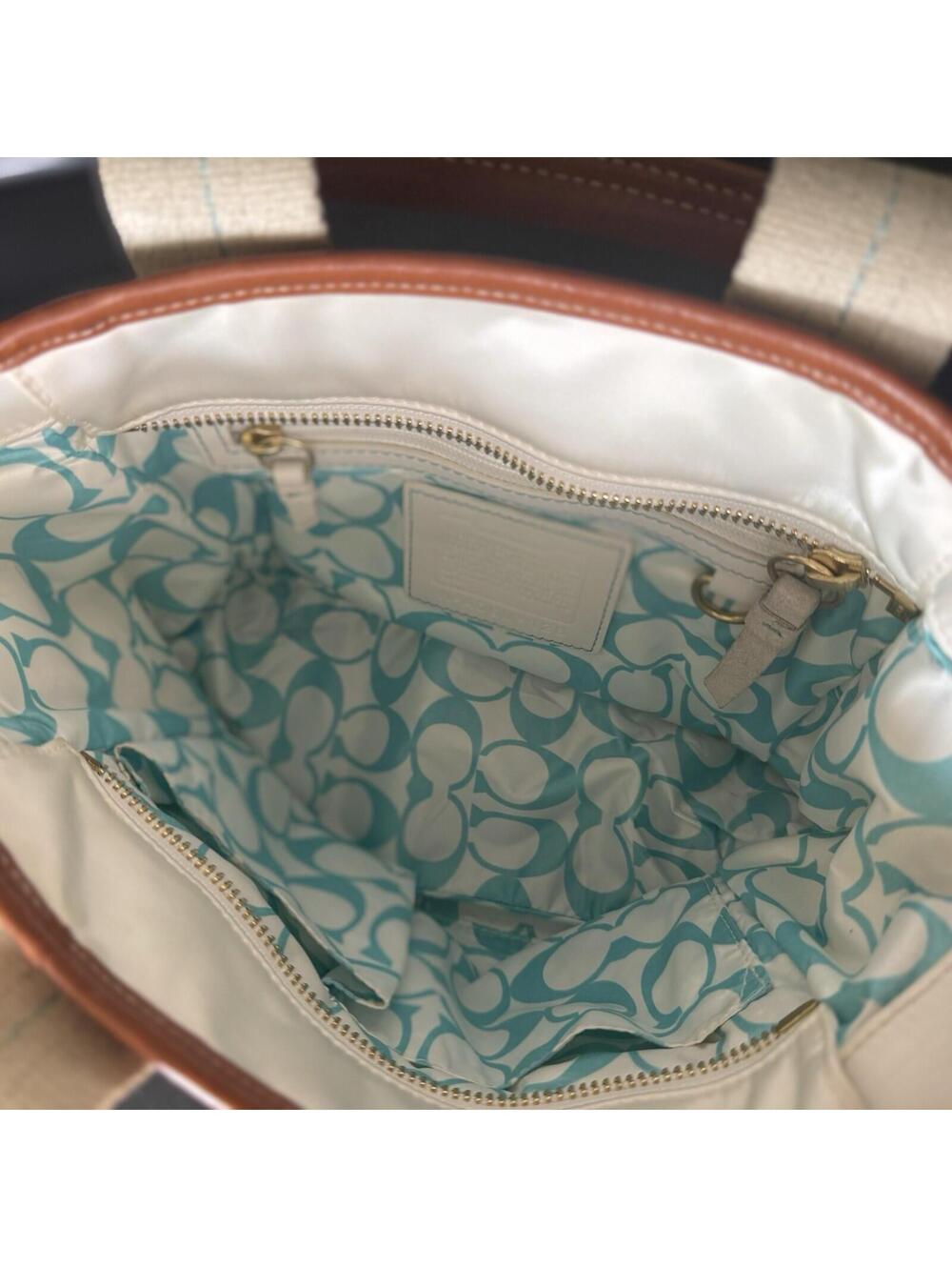 Vintage Coach Hamptons Satin Mini Tote – White with Turquoise/Aqua Accents Y2K - Picture 7 of 9